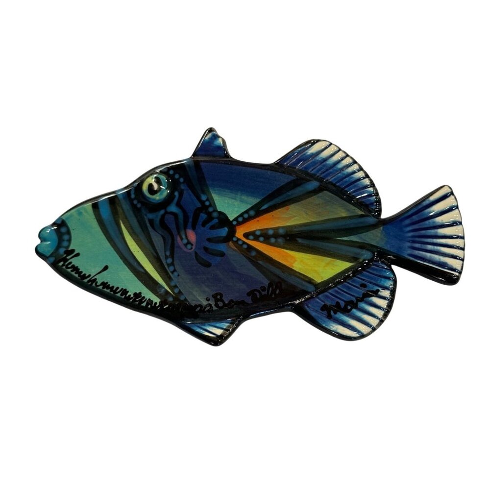 Ben Diller Signed Trigger Reef Fish Small Platter Plate Decor Maui Hawaii - Picture 1 of 12